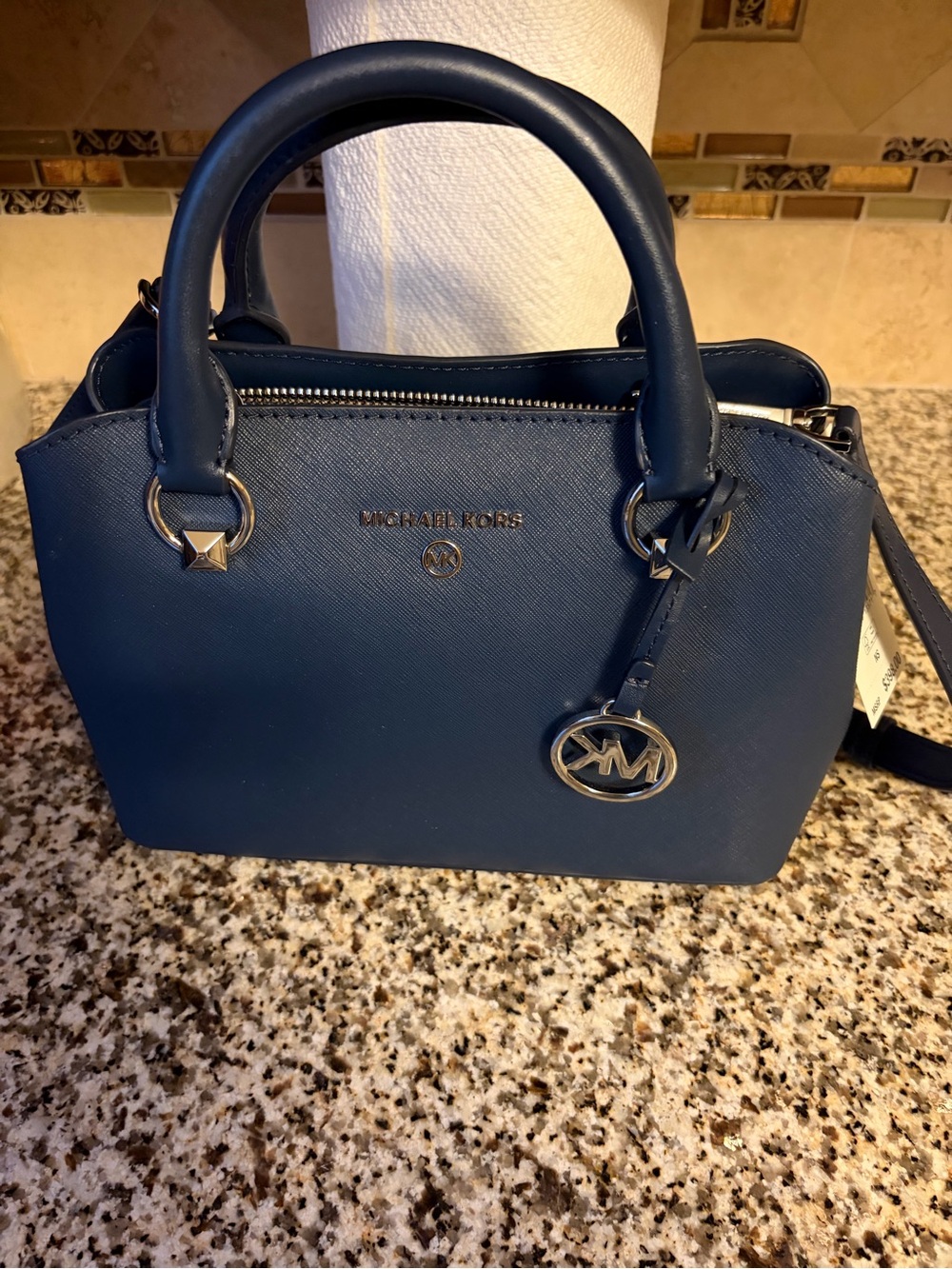 Michael Kors Navy Saffiano Leather Mini Satchel with Gold Hardware